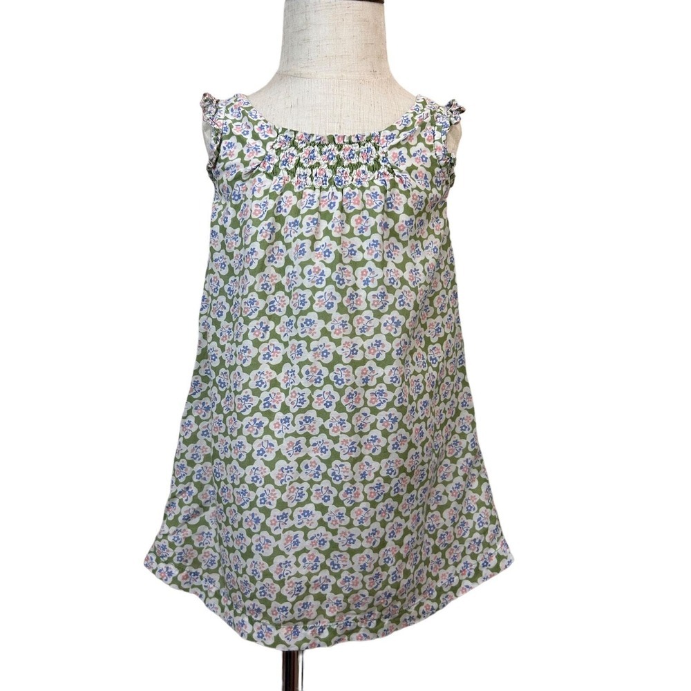 Mini Boden Girls Dress 1.5 - 2 Year Blue Green Floral Lined Short Sleeve Cotton